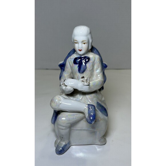 Vintage Victorian/Colonial Iridescent Porcelain Couple Having Tea (3 Pc Set) - Picture 7 of 14